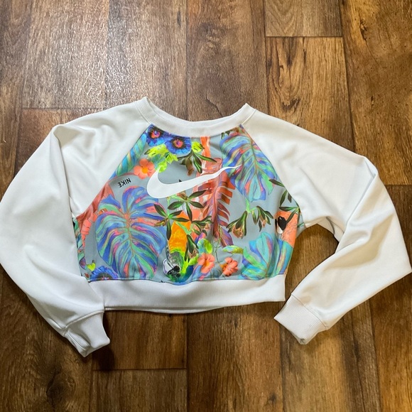 Nike Crop Sweatshirt‎ Tropical Womens XS Activewear Ultra Femme - Picture 1 of 6